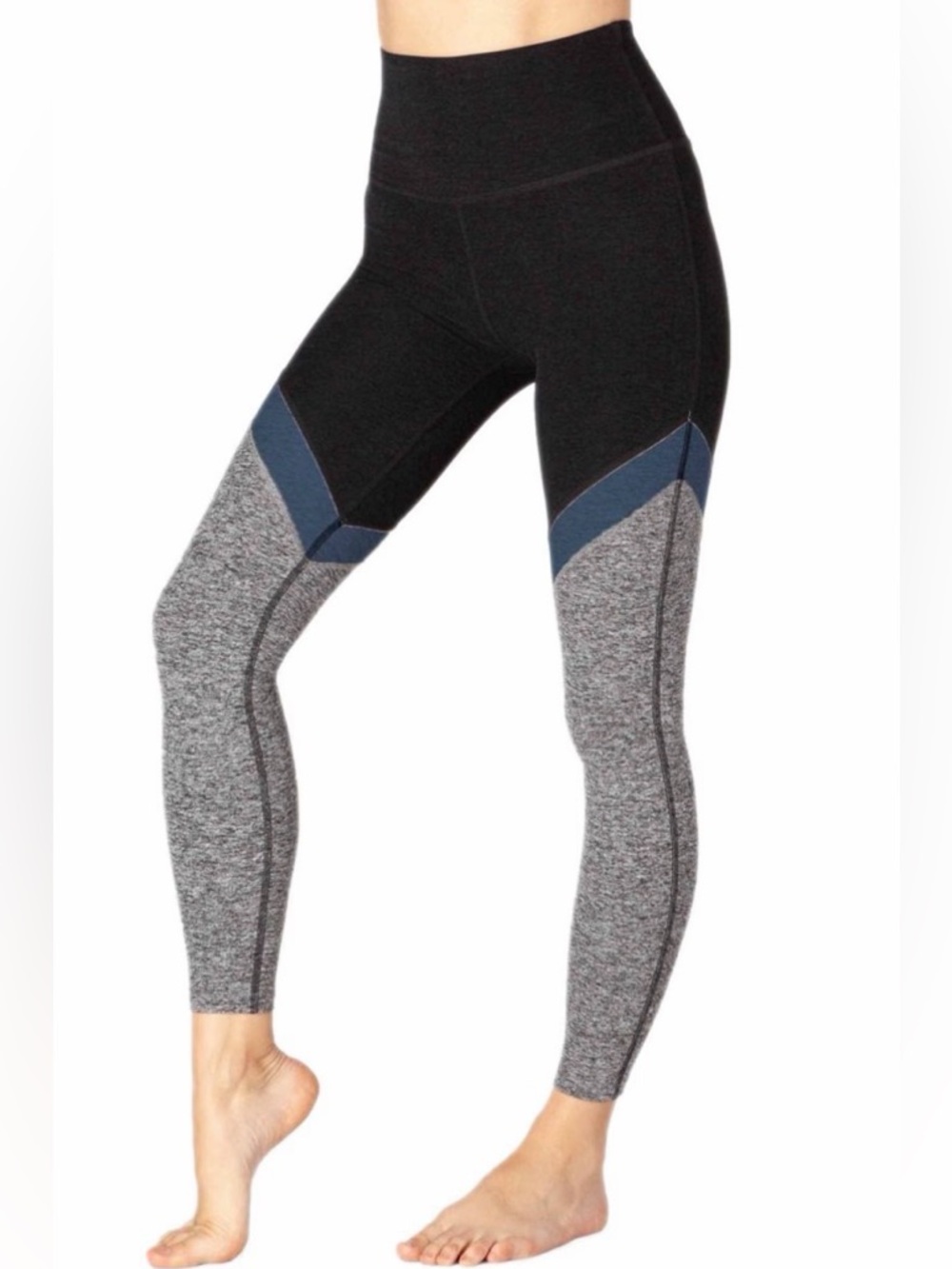 Beyond Yoga High-Waist Colorblock Leggings in Black, Heather Gray & Blue